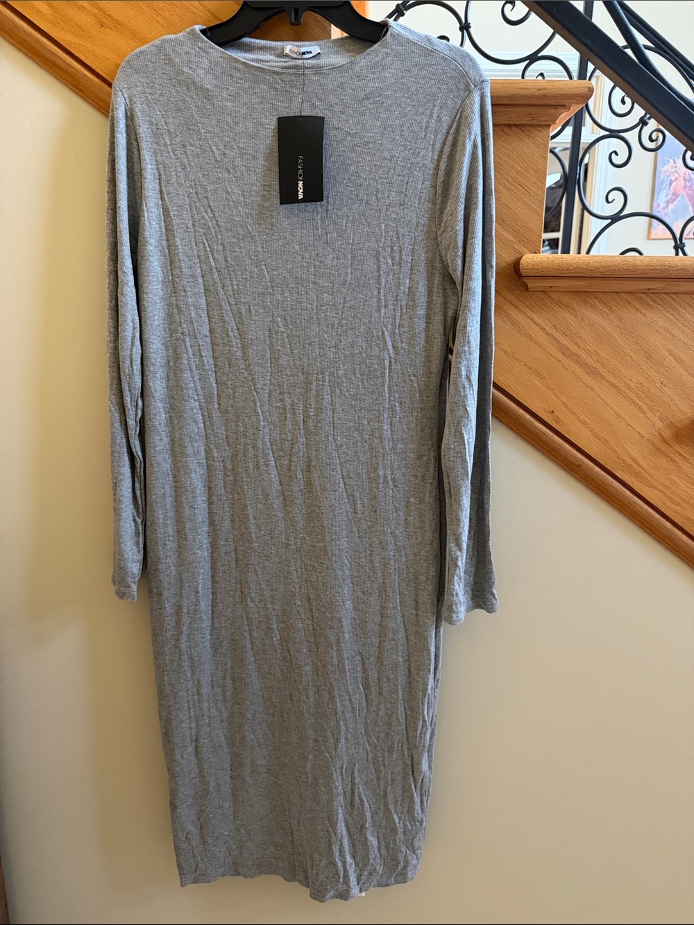 Women’s Long Sleeve Grey Knit Lined Maxi Dress Sz 1 X New With Tag